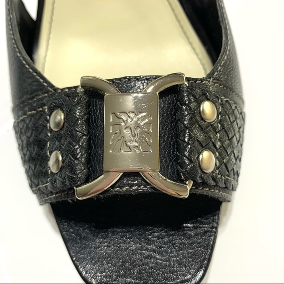 COPY - Anne Klein Black Sling back Leather Cone Heels Sandals Size 7 - Picture 4 of 13